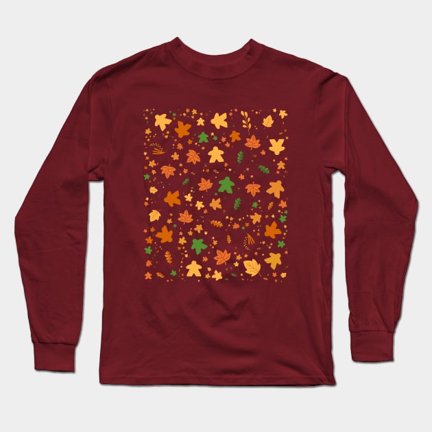 Meeple Autumn Pattern Board Games Long Sleeve T-Shirt by pixeptional